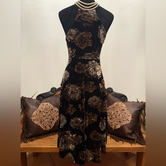 Glare Vintage Y2K Floral Velvet Hi-Lo Halter Dress Size Large - Picture 4 of 6